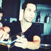 Bottom's up! Skylar pouring drinks