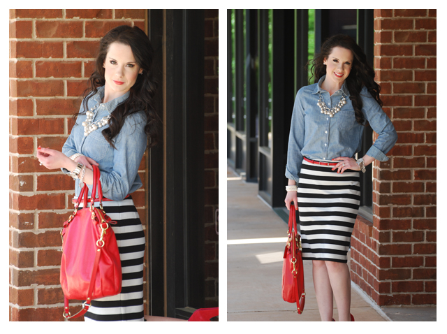 red and white striped skirt outfit